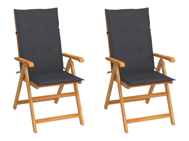 vidaXL Krzesła ogrodowe z antracytowymi poduszkami, 2 szt., tekowe Drewno Kolor Szary Krzesło z podłokietnikami Krzesło składane Tworzywo sztuczne Kolor Czarny
