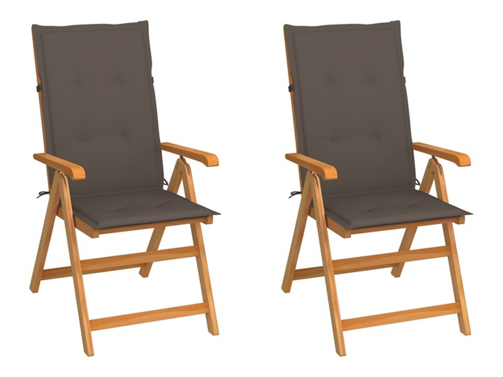 vidaXL Krzesła ogrodowe z poduszkami taupe, 2 szt., drewno tekowe Krzesło z podłokietnikami Krzesło składane Kolor Brązowy Tworzywo sztuczne Kolor Szary
