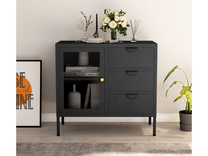 vidaXL Komoda, antracytowa, 75x35x70 cm, stal i szkło hartowane Szerokość 105 cm Z szafkami i szufladami Kolor Szary