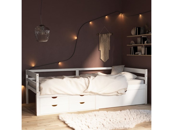 vidaXL Rama łóżka z szufladami i szafką, biała, sosna, 90x200 cm Drewno Kolor Biały Kategoria Łóżka do sypialni