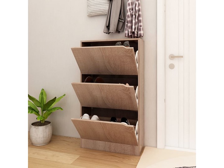 vidaXL Szafka na buty z 3 półkami, dąb sonoma, 59x24x105 cm, płyta Kategoria Ławki do salonu Kolor Beżowy