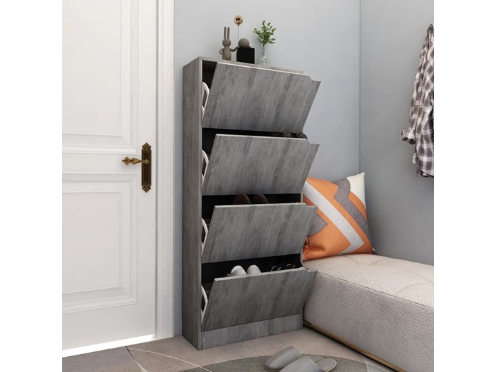 vidaXL Szafka na buty z 4 półkami, wzór betonu, 59x24x136 cm, płyta Płyta laminowana Płyta MDF Płyta meblowa Szerokość 59 cm Głębokość 24 cm Kolor Szary