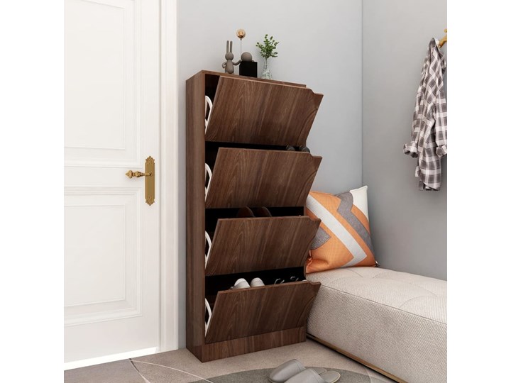 vidaXL Szafka na buty z 4 półkami, brązowy dąb, 59x24x136 cm, płyta Głębokość 24 cm Płyta meblowa Płyta MDF Płyta laminowana Drewno Szerokość 59 cm Kategoria Szafki i regały