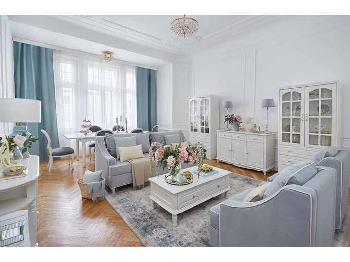 Sofa 3-osobowa rozkładana błękitna Notting Hill klasyczna Szerokość 225 cm Pomieszczenie Salon Kolor
