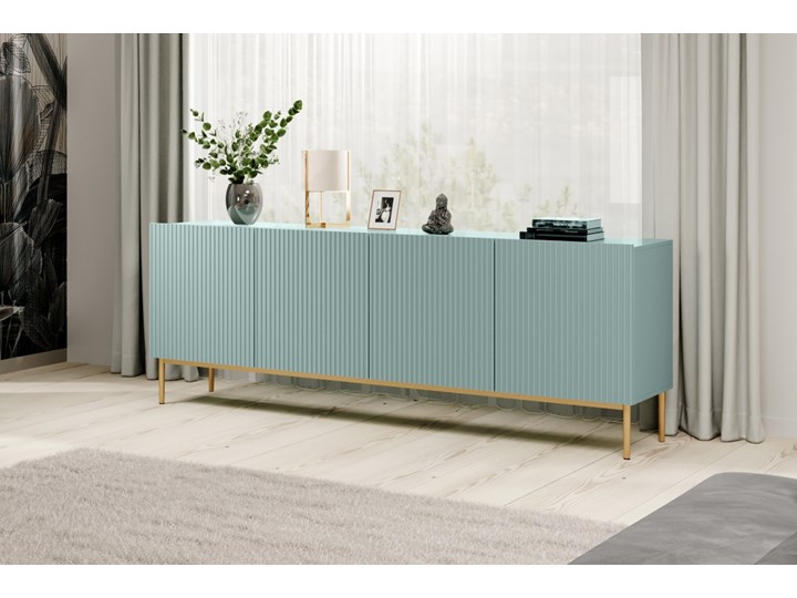 BOGART. Komoda Nicole 200 cm szałwia MDF / złote nóżki Styl Glamour Wysokość 85 cm Głębokość 45 cm Pomieszczenie Salon