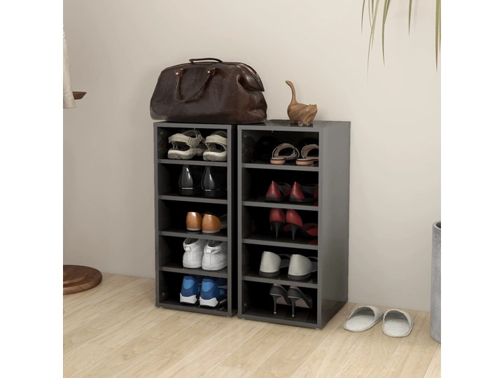 vidaXL Szafki na buty, 2 szt., wysoki połysk, szare, 31,5x35x70 cm Płyta laminowana Płyta MDF Szerokość 32 cm Głębokość 35 cm Płyta meblowa Pomieszczenie Przedpokój