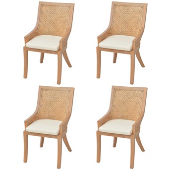 vidaXL Krzesła stołowe, 4 szt., rattan i lite drewno mango
