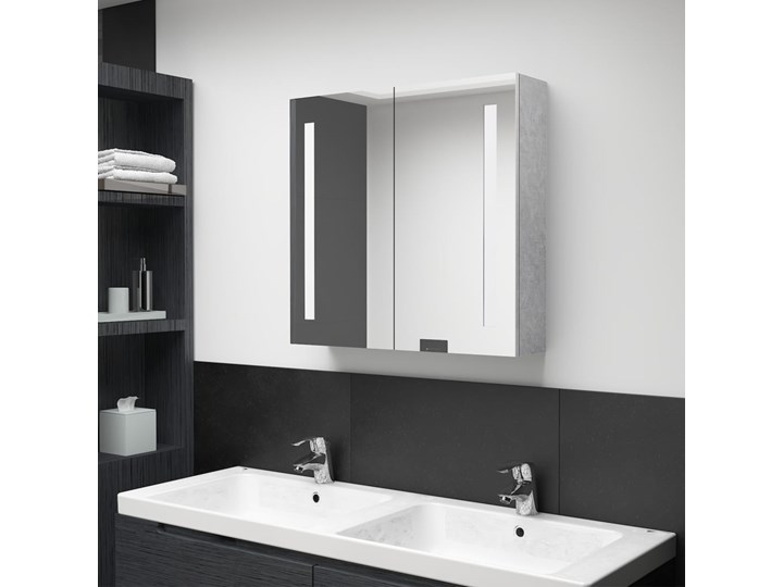 vidaXL Szafka łazienkowa z lustrem i LED, szarość betonu, 62x14x60 cm