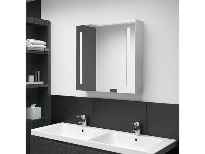 vidaXL Szafka łazienkowa z lustrem i LED, szarość betonu, 62x14x60 cm Szafki Płyta MDF Głębokość 14 cm Szerokość 62 cm Wiszące Szkło Kategoria Szafki stojące