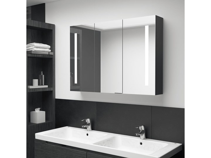 vidaXL Szafka łazienkowa z lustrem i LED, 89x14x62 cm, lśniąca czerń