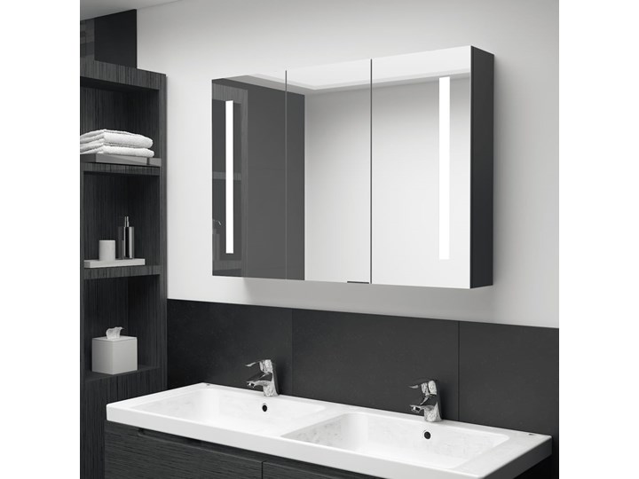 vidaXL Szafka łazienkowa z lustrem i LED, 89x14x62 cm, lśniąca czerń Kategoria Szafki stojące Głębokość 14 cm Płyta MDF Wiszące Szerokość 89 cm Szkło Szafki Kolor Srebrny