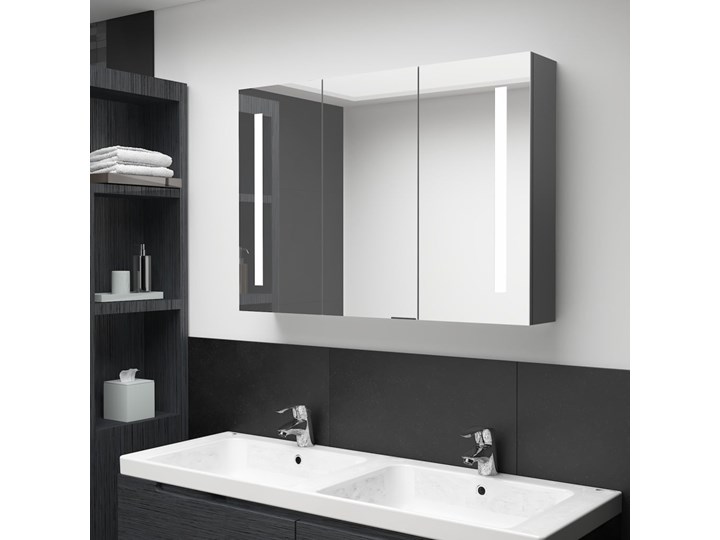 vidaXL Szafka łazienkowa z lustrem i LED, 89 x 14 x 62 cm, szara Szkło Szafki Kategoria Szafki stojące Wiszące Płyta MDF Szerokość 89 cm Głębokość 14 cm Rodzaj frontu Drzwiczki