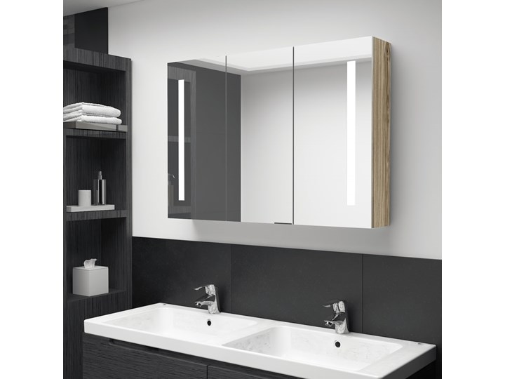 vidaXL Szafka łazienkowa z lustrem i LED, 89 x 14 x 62 cm, kolor dębu Wiszące Szkło Szafki Szerokość 89 cm Głębokość 14 cm Drewno Płyta MDF Rodzaj frontu Drzwiczki