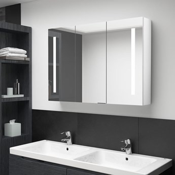 vidaXL Szafka łazienkowa z lustrem i LED, 89x14x62 cm, lśniąca biel