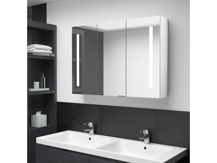 vidaXL Szafka łazienkowa z lustrem i LED, 89x14x62 cm, lśniąca biel Płyta MDF Szerokość 89 cm Wiszące Szafki Głębokość 14 cm Szkło Rodzaj frontu Drzwiczki