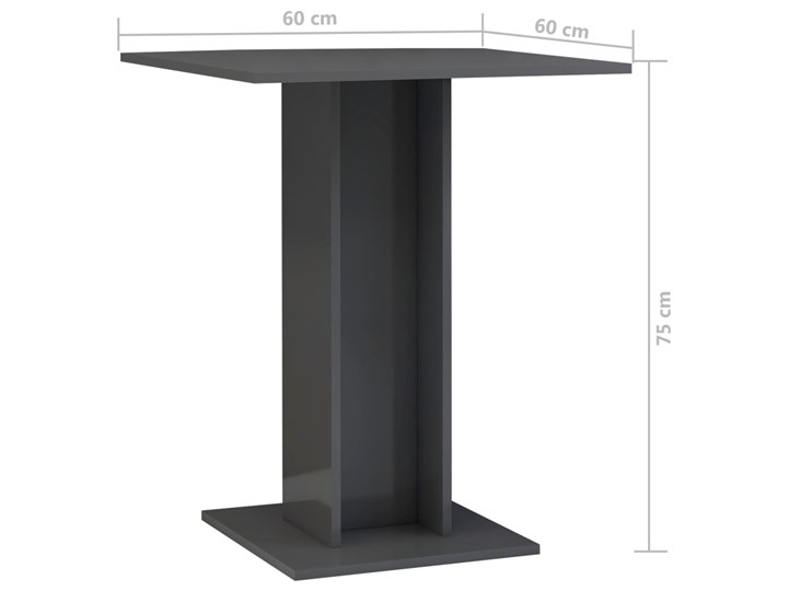 vidaXL Stolik bistro, wysoki połysk, szary, 60x60x75 cm, płyta wiórowa Płyta MDF Średnica Kształt blatu Kwadratowy
