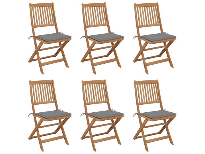 vidaXL Składane krzesła ogrodowe 6 szt., z poduszkami, drewno akacjowe Tworzywo sztuczne Krzesło składane Kolor Szary