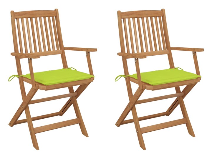 vidaXL Składane krzesła ogrodowe z poduszkami, 2 szt., drewno akacjowe Kolor Brązowy Tworzywo sztuczne Krzesło składane Styl Nowoczesny