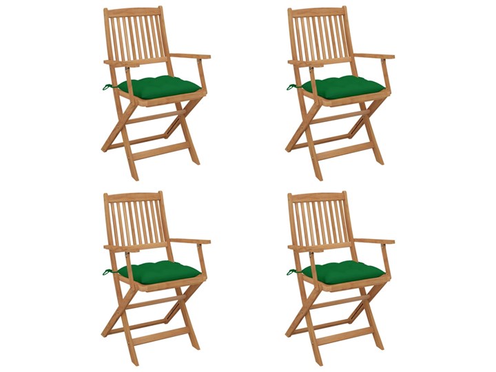 vidaXL Składane krzesła ogrodowe z poduszkami, 4 szt., drewno akacjowe Krzesło składane Tworzywo sztuczne Kolor Zielony
