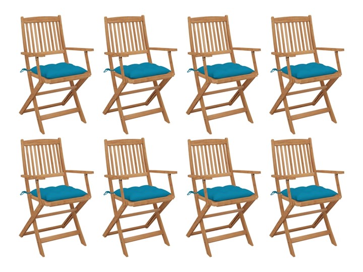 vidaXL Składane krzesła ogrodowe z poduszkami, 8 szt., drewno akacjowe Krzesło składane Kolor Tworzywo sztuczne Krzesło z podłokietnikami Styl Nowoczesny