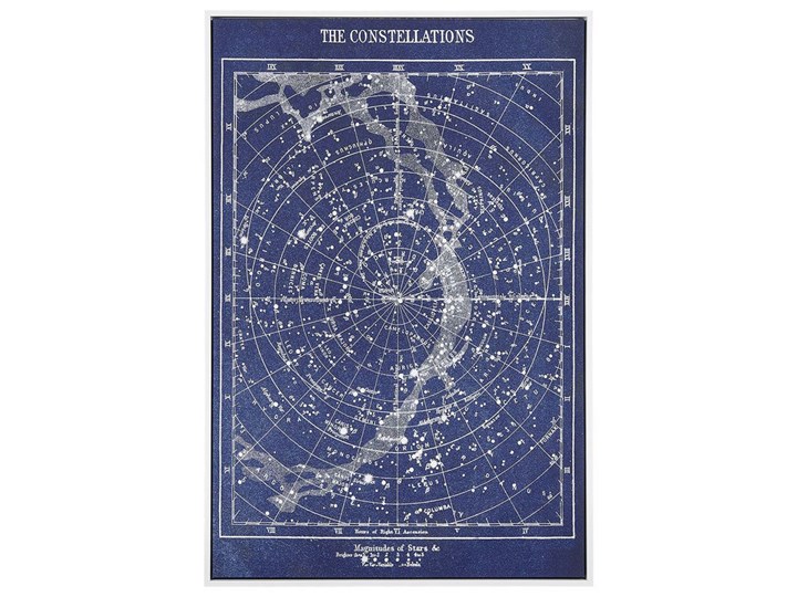 Beliani Obraz w ramię na płótnie niebieski wydruk 63 x 93 cm motyw mapa gwiazd nocne niebo dekoracja na ścianę Wzór Mapy Wymiary 63x93 cm