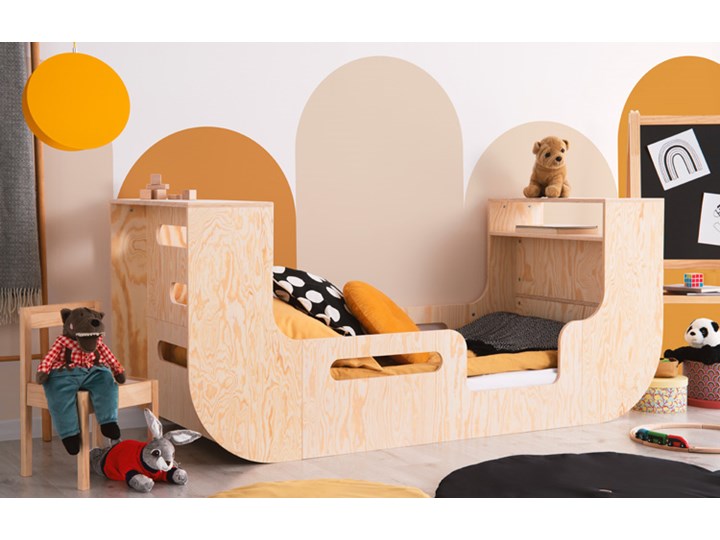 Drewniane łóżko dla dziecka z barierką - Wenus Drewno Domki Płyta MDF Rozmiar materaca 70x140 cm