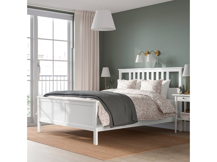 IKEA HEMNES Rama łóżka, biała bejca, 140x200 cm Pojemnik na pościel Bez pojemnika Drewno Łóżko drewniane Kolor Biały