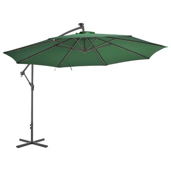 vidaXL Parasol wiszący z LED i metalową rurą, 350 cm, zielony