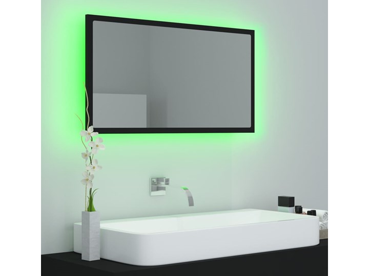 vidaXL Lustro łazienkowe LED, czarne, 80x8,5x37 cm, płyta wiórowa Prostokątne Ścienne Lustro z ramą Styl Nowoczesny