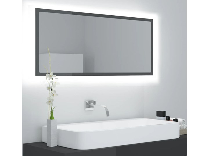 vidaXL Lustro łazienkowe z LED, szare na wysoki połysk, 100x8,5x37 cm Ścienne Lustro z ramą Prostokątne Styl Nowoczesny