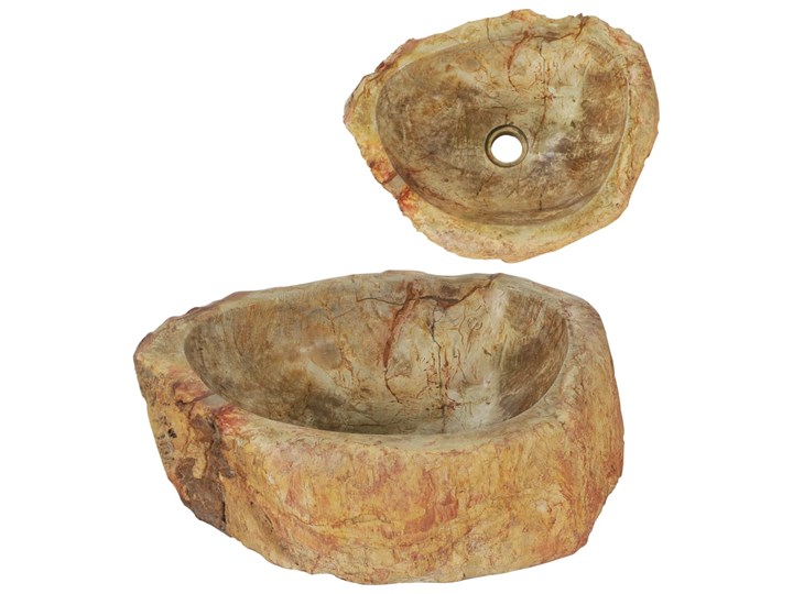 vidaXL Umywalka, 45 x 35 x 15 cm, skamieniałe drewno, kremowa Szerokość 45 cm Kamień naturalny Szerokość 40 cm Asymetryczne Kategoria Umywalki