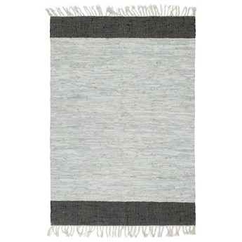 vidaXL Ręcznie tkany dywanik Chindi, skóra, 120x170 cm, szaro-czarny