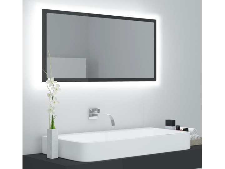vidaXL Lustro łazienkowe z LED, szare na wysoki połysk, 90x8,5x37 cm Styl Nowoczesny Prostokątne Lustro z ramą Ścienne Pomieszczenie Łazienka