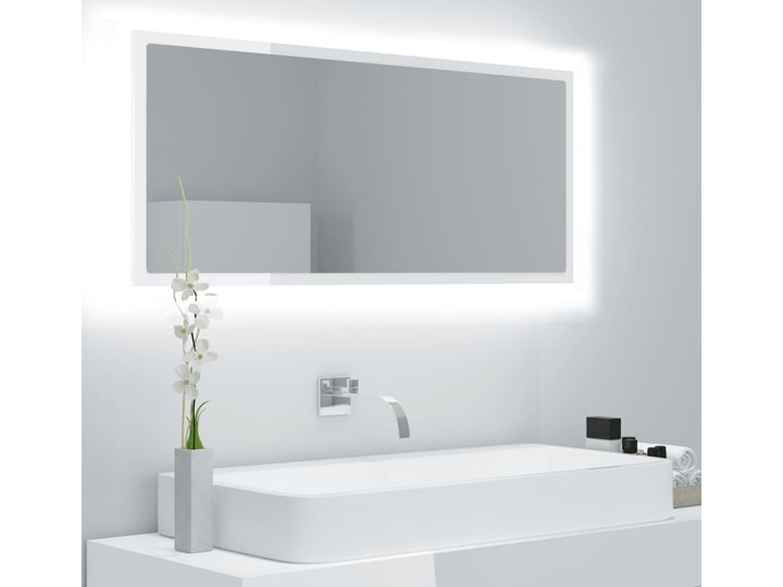 vidaXL Lustro łazienkowe z LED, białe na wysoki połysk, 100x8,5x37 cm Ścienne Prostokątne Lustro z ramą Kolor Biały