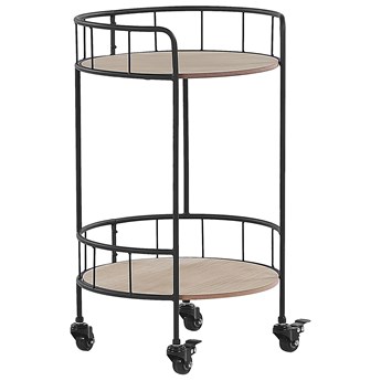 Beliani Wózek kuchenny czarny metal 64 cm konstrukcja 2 drewniane półki na kółkach industrialny