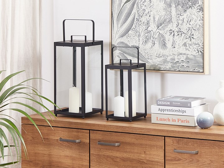 Beliani Lampion czarny metalowy 30 cm minimalistyczny industrialny dekoracja ozdoba świecznik