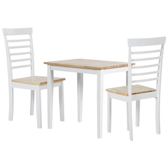 Beliani Zestaw do jadalni jasne drewno z białym kauczuk stół z 2 krzesłami komplet mebli kuchennych
