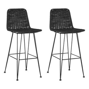 Beliani Zestaw 2 krzeseł barowych do jadalni czarne rattanowe siedzisko metalowe nóżki inspirowane stylem boho
