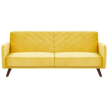 Beliani Sofa rozkładana żółta welurowa 3-osobowa z funkcją spania retro
