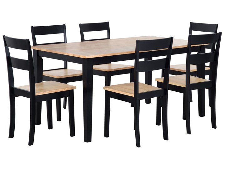 Beliani Zestaw do jadalni stół 150 x 90 cm i 6 krzeseł jasne drewno z czarnym styl skandynawski