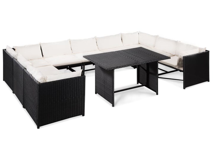 vidaXL 10-cz. zestaw mebli do ogrodu, poduszki, rattan PE, czarny Zestawy modułowe Technorattan Zawartość zestawu Narożnik Zestawy wypoczynkowe Styl Nowoczesny