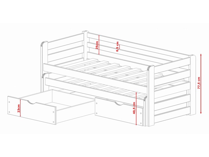Łóżko piętrowe wysuwane SENSO niskie 80x180 popiel Lano Meble Drewno Rozmiar materaca 80x180 cm