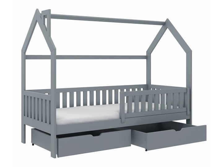 Łóżko domek NATAN Lano Meble Pojedyncze Z barierką Drewno Z szufladą Neutralne Kategoria Łóżka dla dzieci Kolor Szary