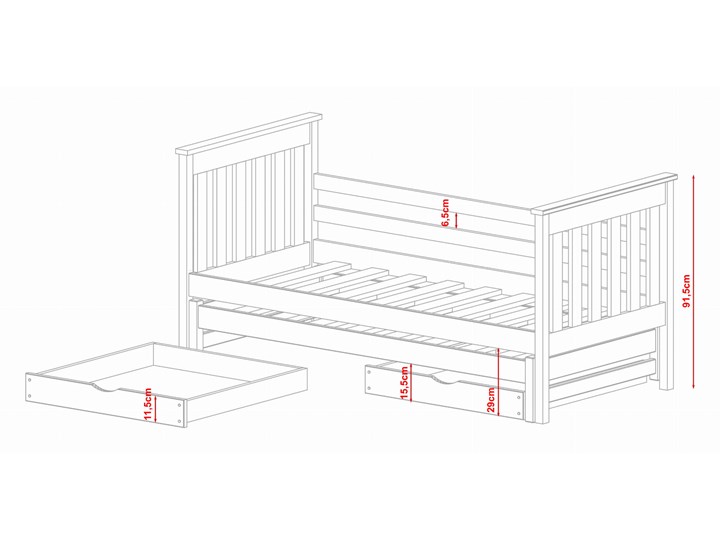 Łóżko piętrowe wysuwane TYMON 90x190 sosna niskie Lano Meble Drewno Rozmiar materaca 90x190 cm