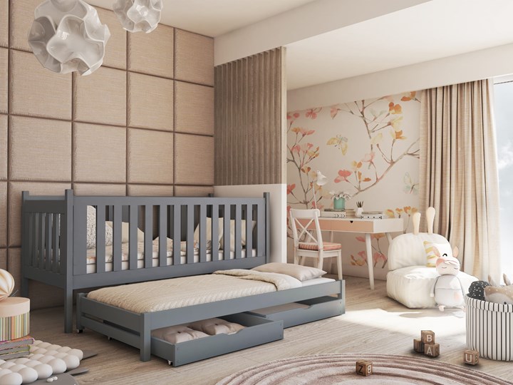 Łóżko piętrowe wysuwane KAJA niskie Lano Meble Kategoria Łóżka dla dzieci Drewno Kolor Szary