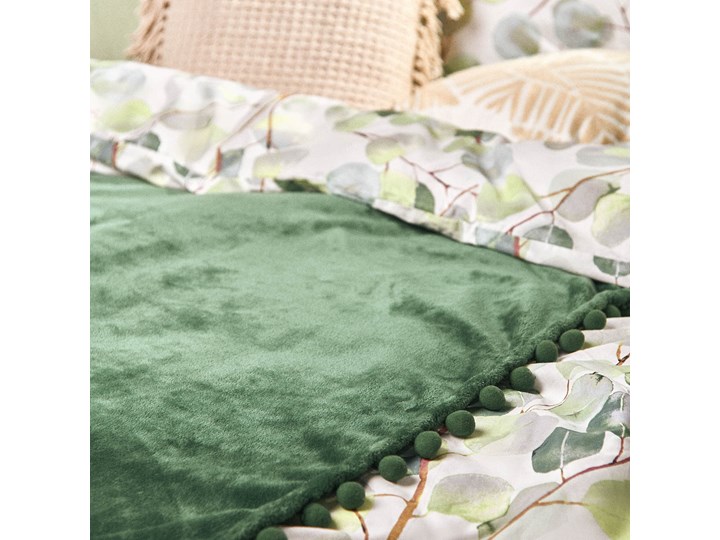 Koc HJO zielony z pomponami 150x200 cm - Homla Pled Poliester Kategoria Koce i pledy