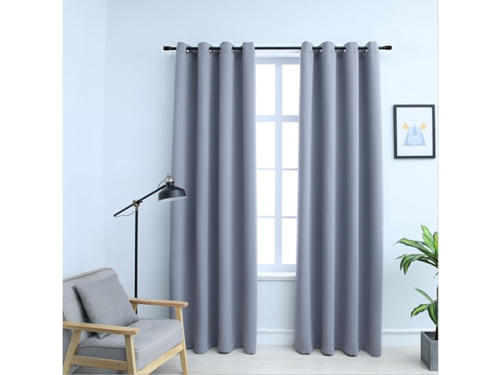 vidaXL Zasłony zaciemniające z metalowymi kółkami, 2 szt., szare 140x245 cm Zasłona zaciemniająca Poliester Kolor Szary