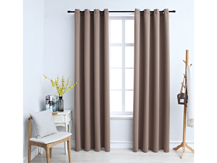vidaXL Zasłony zaciemniające z metalowymi kółkami, 2 szt., taupe 140x175 cm Poliester Mocowanie Szelki Zasłona zaciemniająca Typ Zasłony gotowe