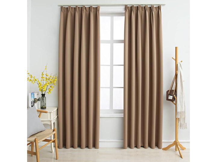 vidaXL Zasłony zaciemniające z haczykami, 2 szt., taupe, 140x245 cm Poliester Kolor Szary Zasłona zaciemniająca Mocowanie Szelki
