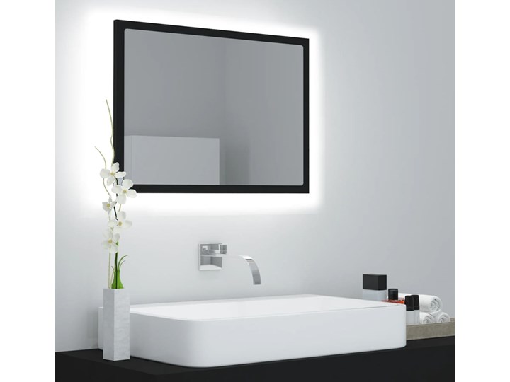 vidaXL Lustro łazienkowe z LED, czarne, 60x8,5x37 cm, płyta wiórowa Prostokątne Ścienne Lustro z ramą Pomieszczenie Łazienka Styl Nowoczesny